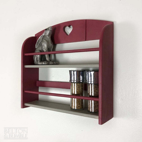 Spice Rack Shelving in Grey and Mulberry – Side profile highlighting depth and silhouette