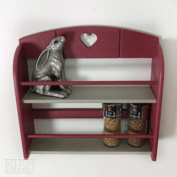 Spice Rack Shelving in Grey and Mulberry – Top surface detail showing finish