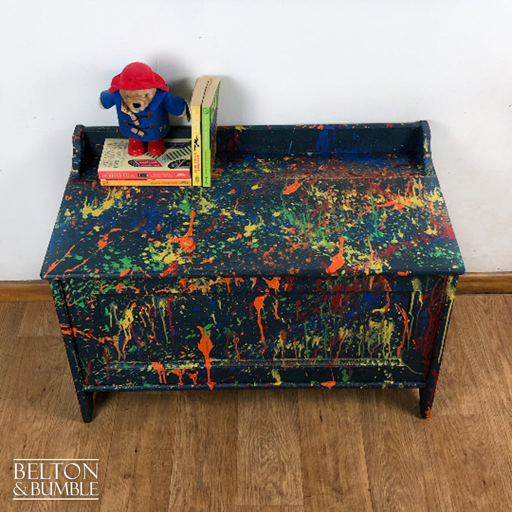Toy Storage Box in Blue with Multi Coloured Details-Belton & Bumble