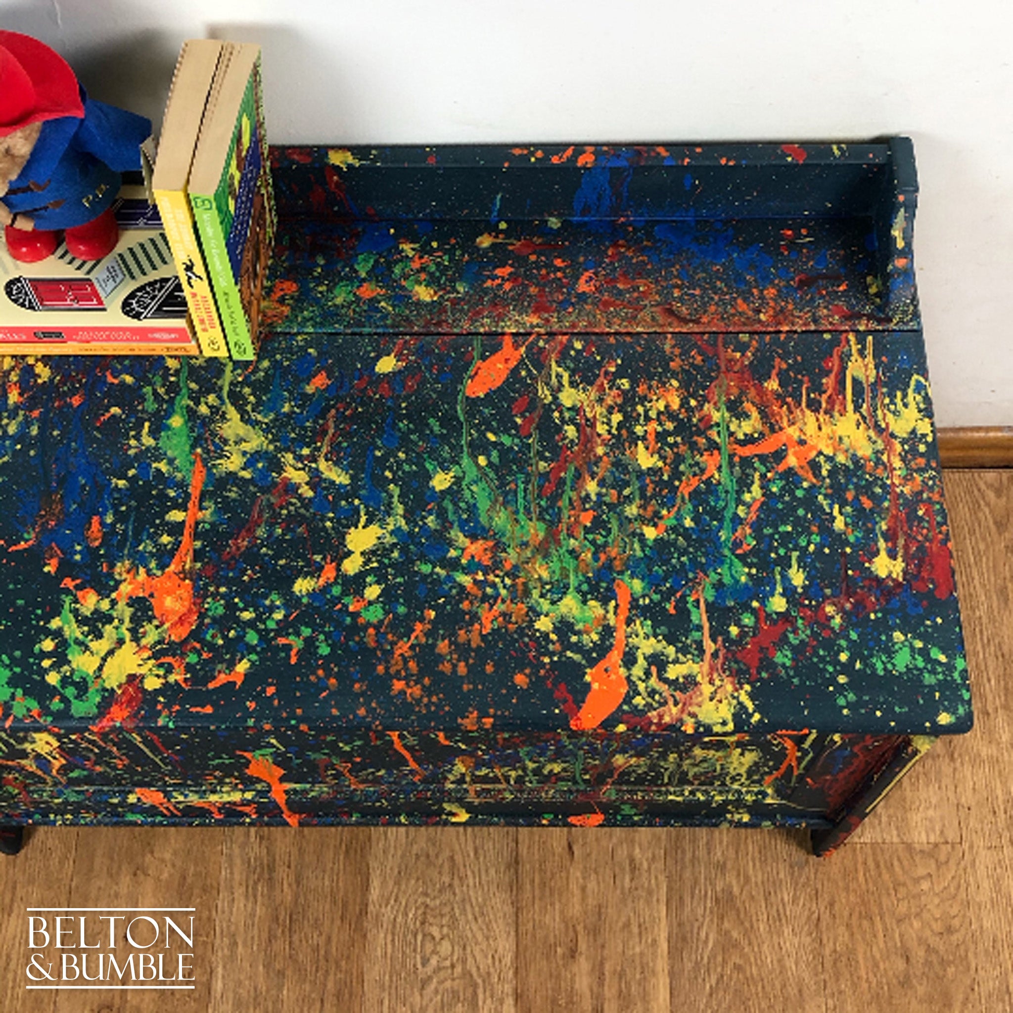 Toy Storage Box in Blue with Multi Coloured Details-Belton & Bumble