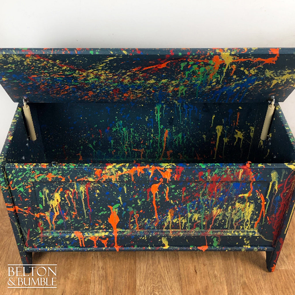 Toy Storage Box in Blue with Multi Coloured Details-Belton & Bumble