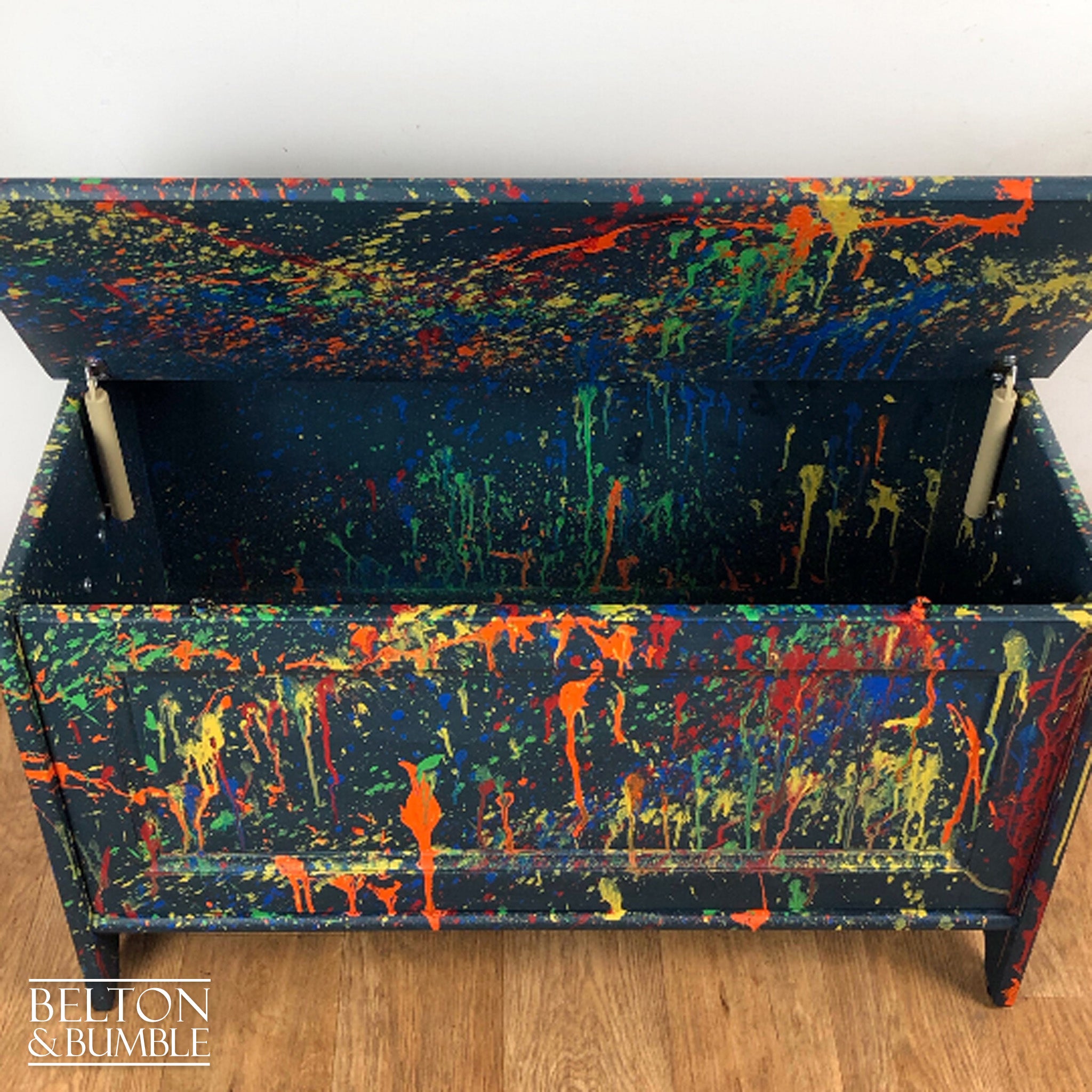 Toy Storage Box in Blue with Multi Coloured Details-Belton & Bumble