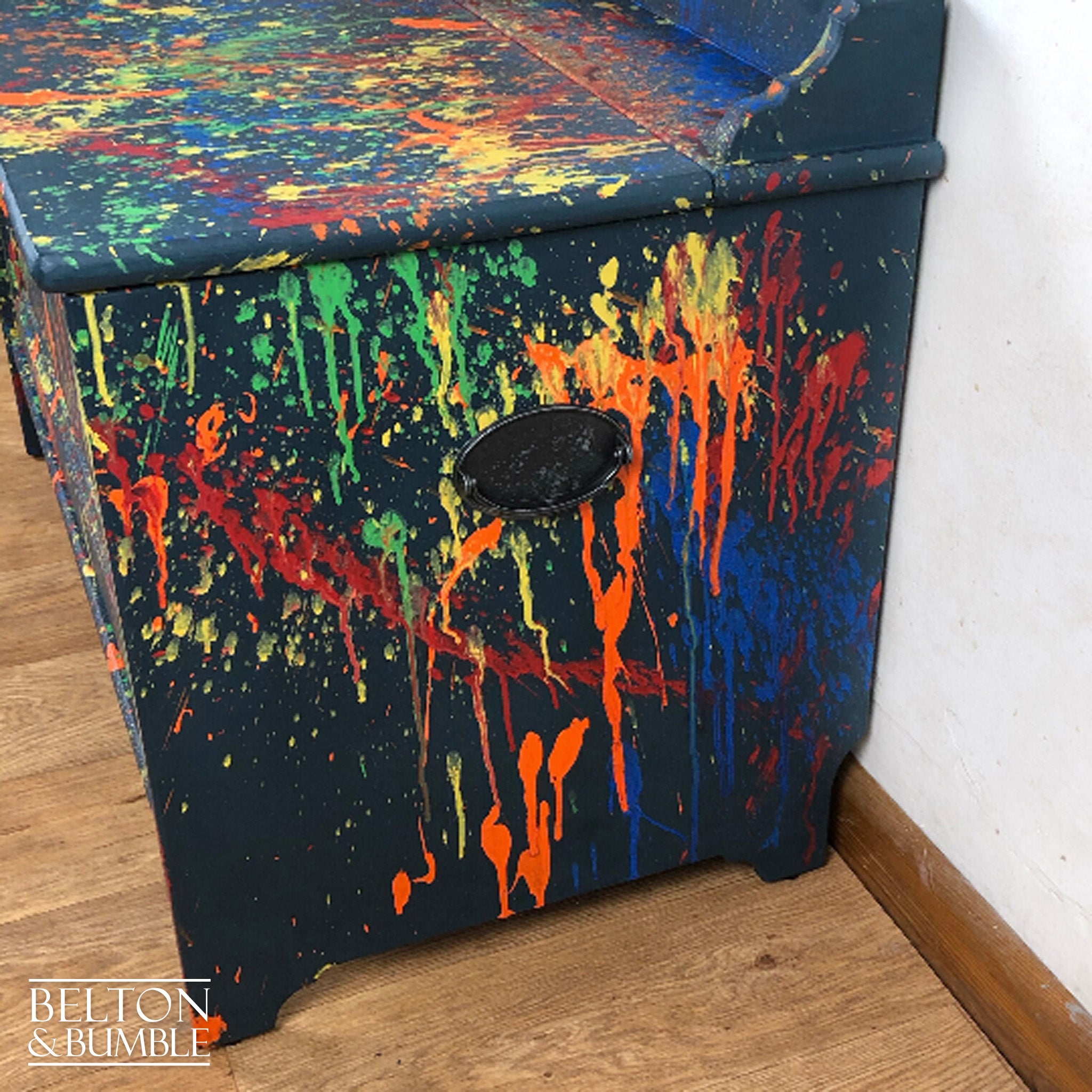 Toy Storage Box in Blue with Multi Coloured Details-Belton & Bumble