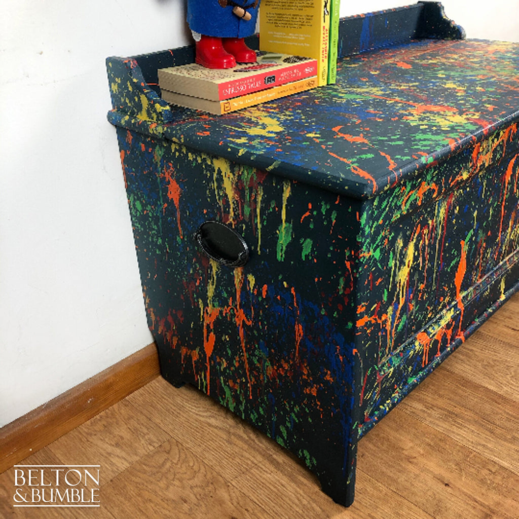 Toy Storage Box in Blue with Multi Coloured Details-Belton & Bumble