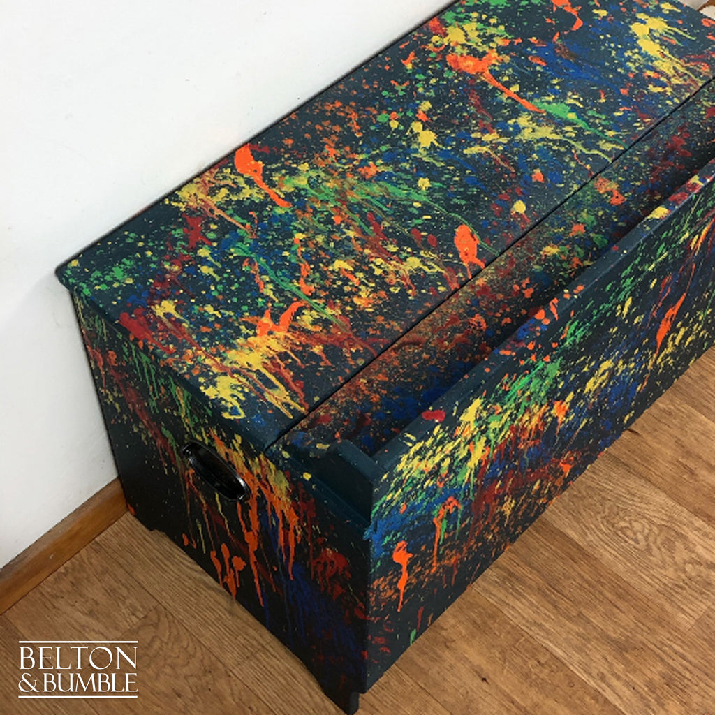 Toy Storage Box in Blue with Multi Coloured Details-Belton & Bumble