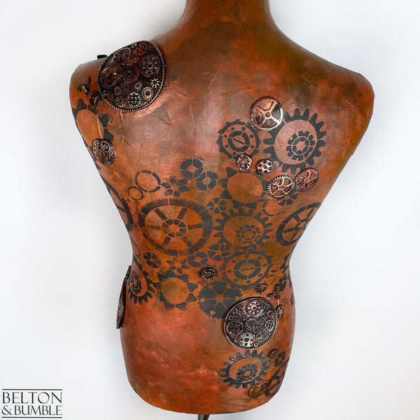 Steampunk Mannequin Lamp with Black Wooden Stand – Full back profile