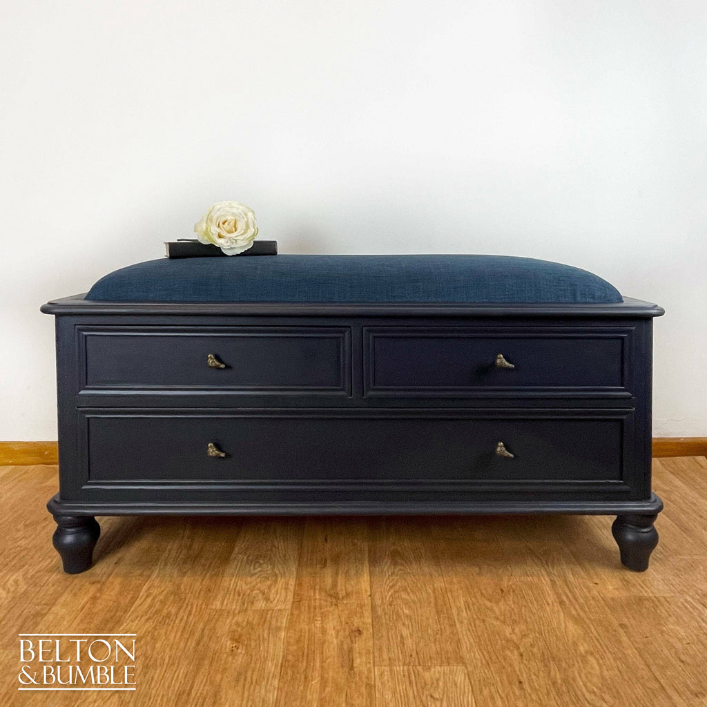 Vintage Pine Storage Drawers Ottoman in Navy Blue-Belton & Bumble