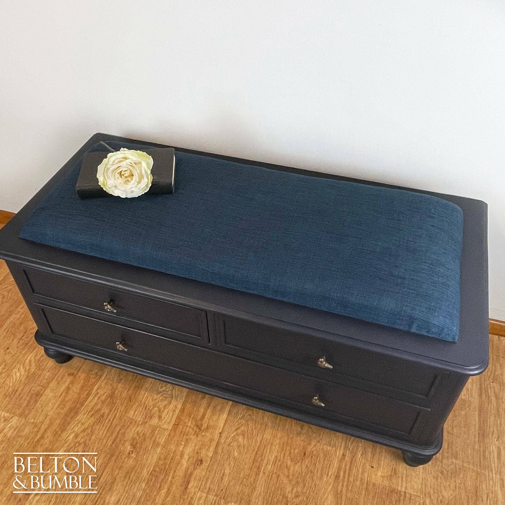 Vintage Pine Storage Drawers Ottoman in Navy Blue-Belton & Bumble
