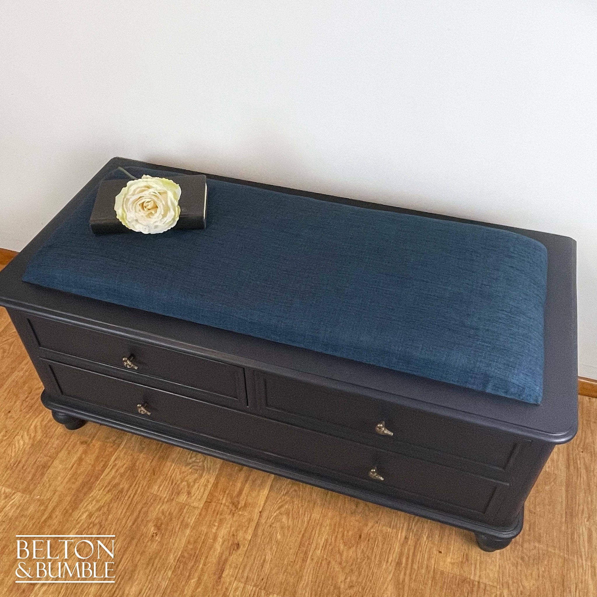 Vintage Pine Storage Drawers Ottoman in Navy Blue-Belton & Bumble