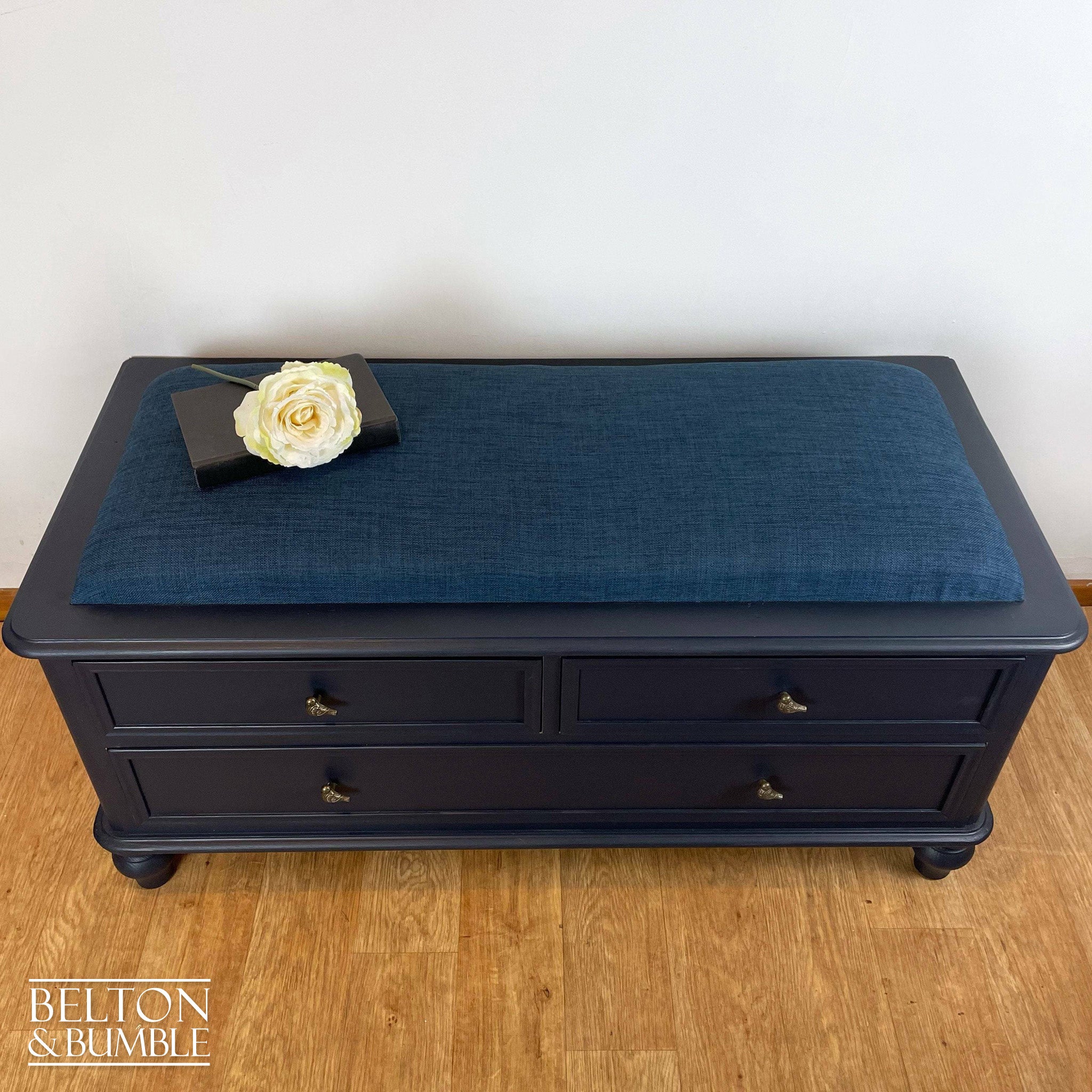 Vintage Pine Storage Drawers Ottoman in Navy Blue-Belton & Bumble