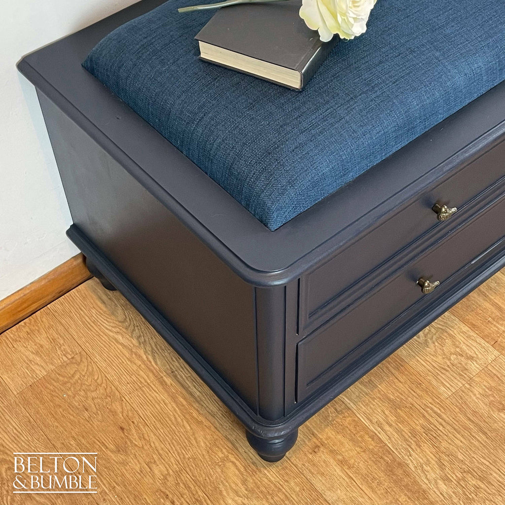 Vintage Pine Storage Drawers Ottoman in Navy Blue-Belton & Bumble