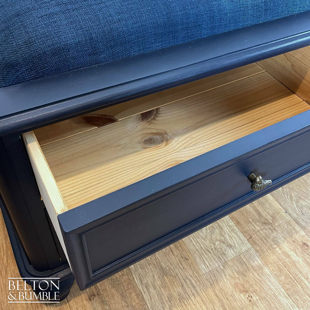 Vintage Pine Storage Drawers Ottoman in Navy Blue-Belton & Bumble