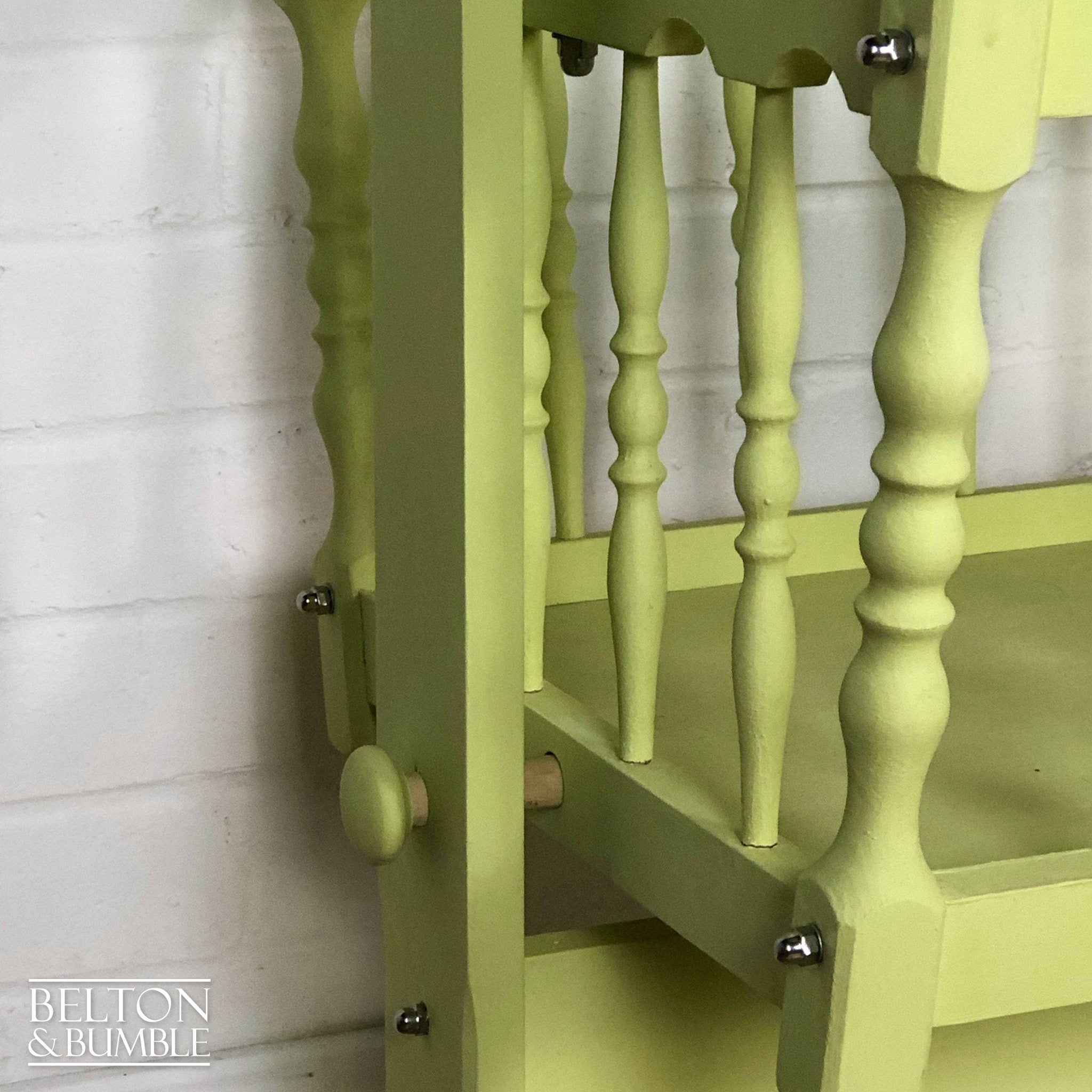 Swinging Crib in Citron Yellow for Dolls Teddies – Restored vintage piece with wood and citron yellow colouring