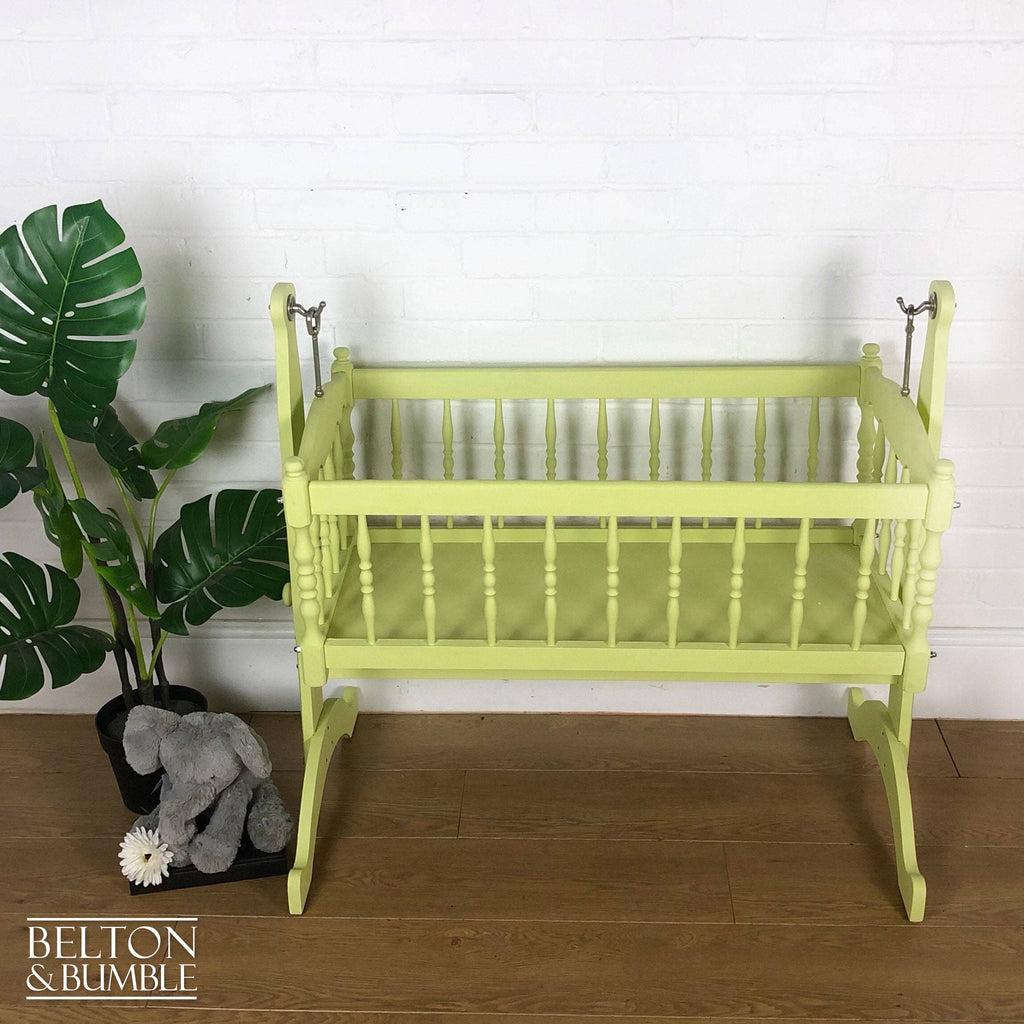Swinging Crib in Citron Yellow for Dolls Teddies – front view showing overall layout