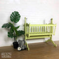 Swinging Crib in Citron Yellow for Dolls Teddies – Styled product shot with complementary decor to suggest scale