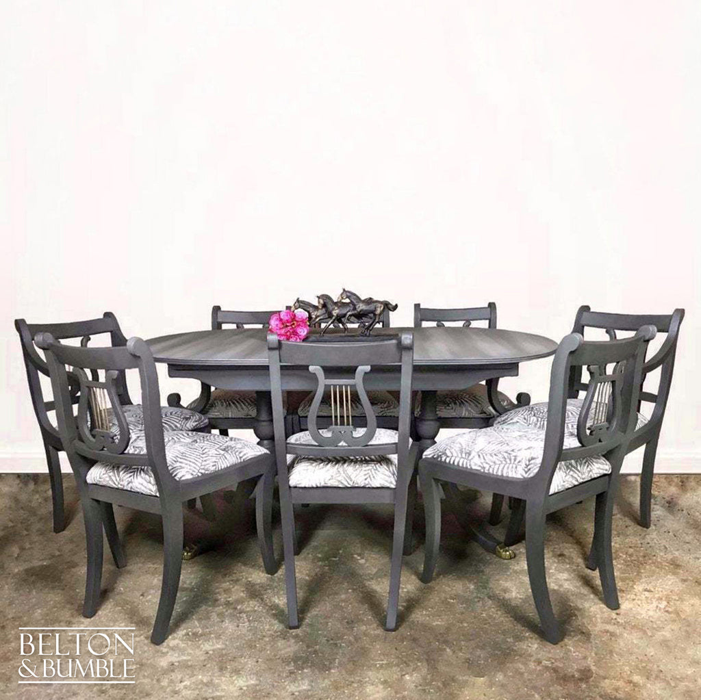 Large Dark Grey Oval Extending Dining Table and Eight Chair Set-Belton & Bumble