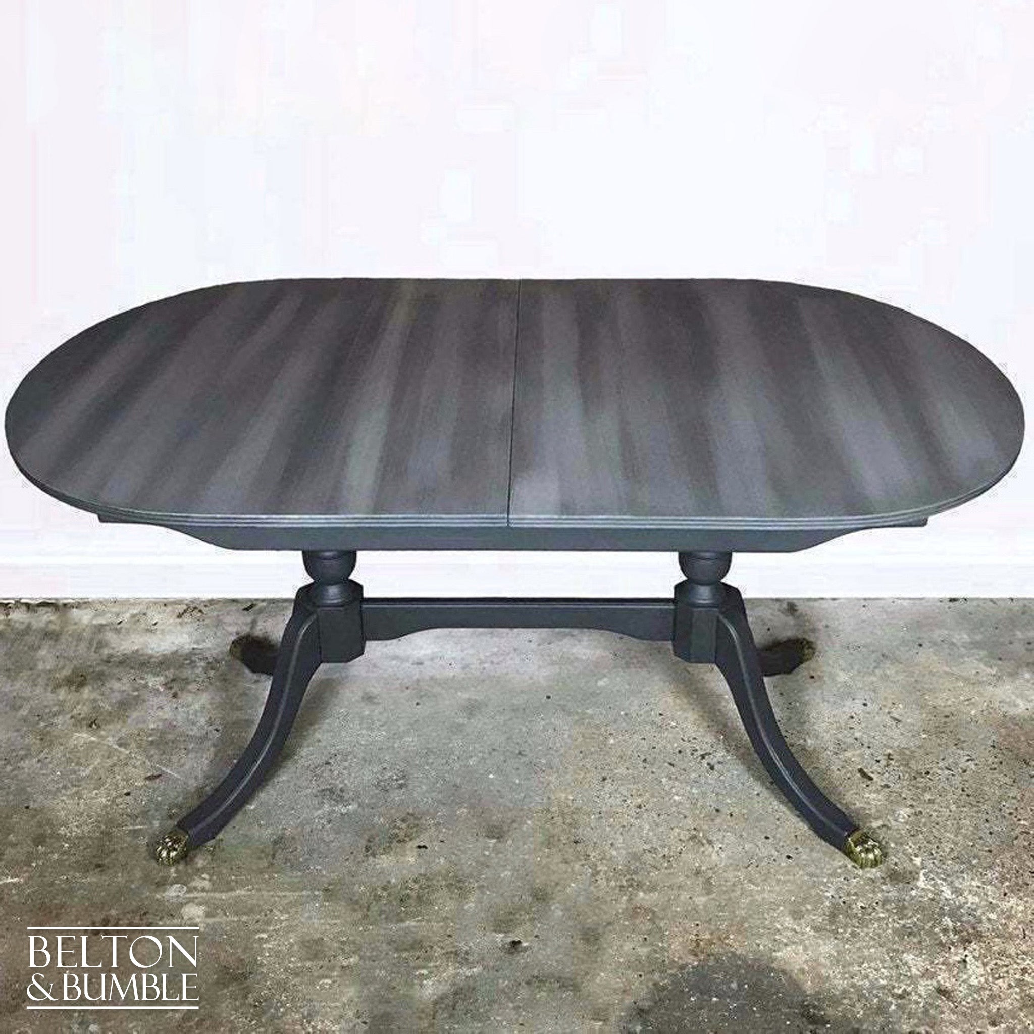 Large Dark Grey Oval Extending Dining Table and Eight Chair Set-Belton & Bumble