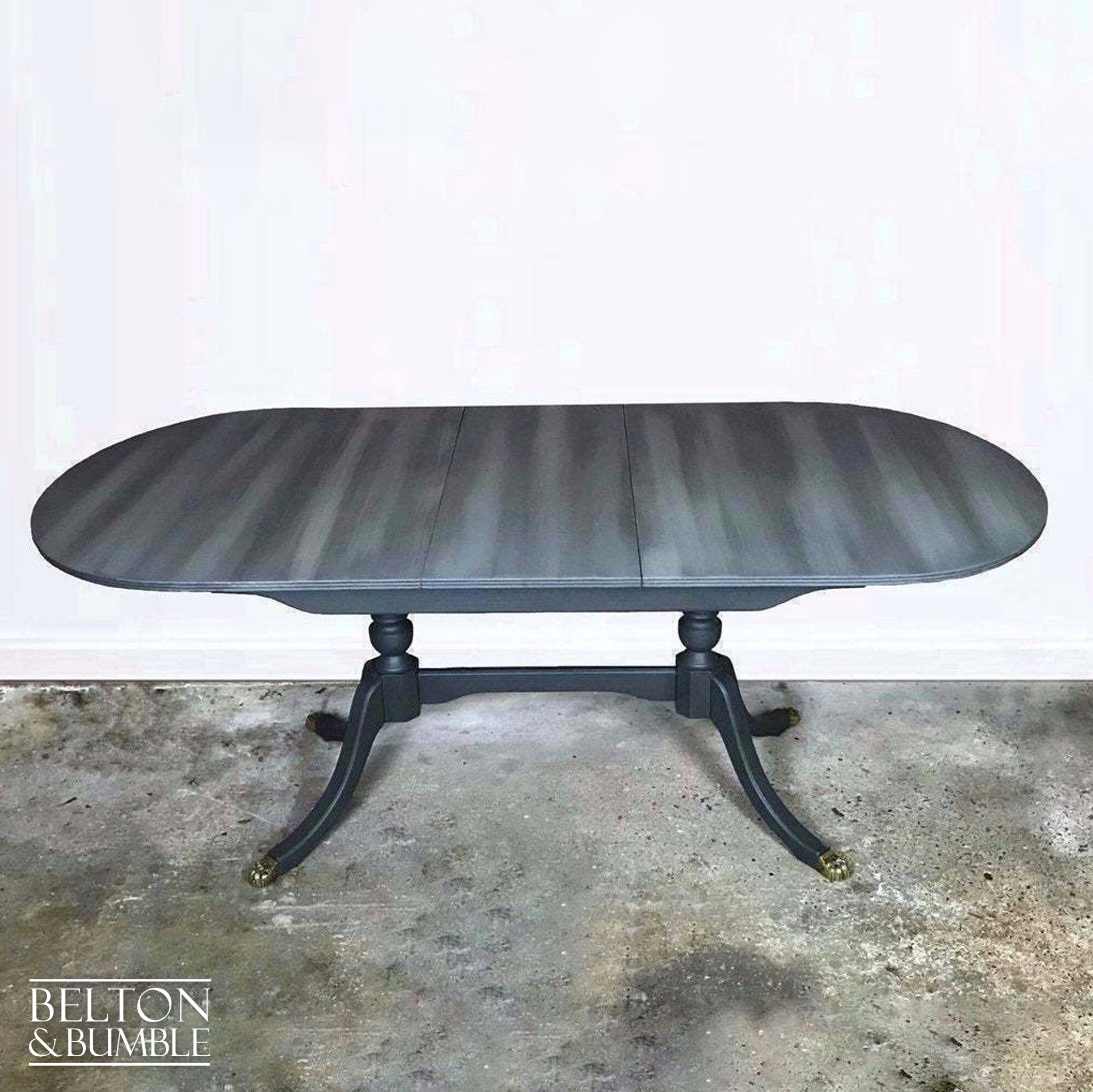 Large Dark Grey Oval Extending Dining Table and Eight Chair Set-Belton & Bumble