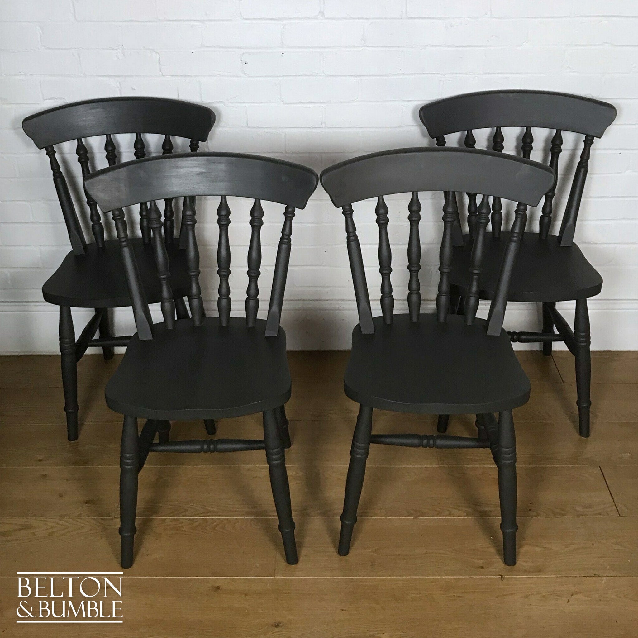 Circular Pedestal Dining Table Set with Four Farmhouse Chairs in Dark Grey-Belton & Bumble