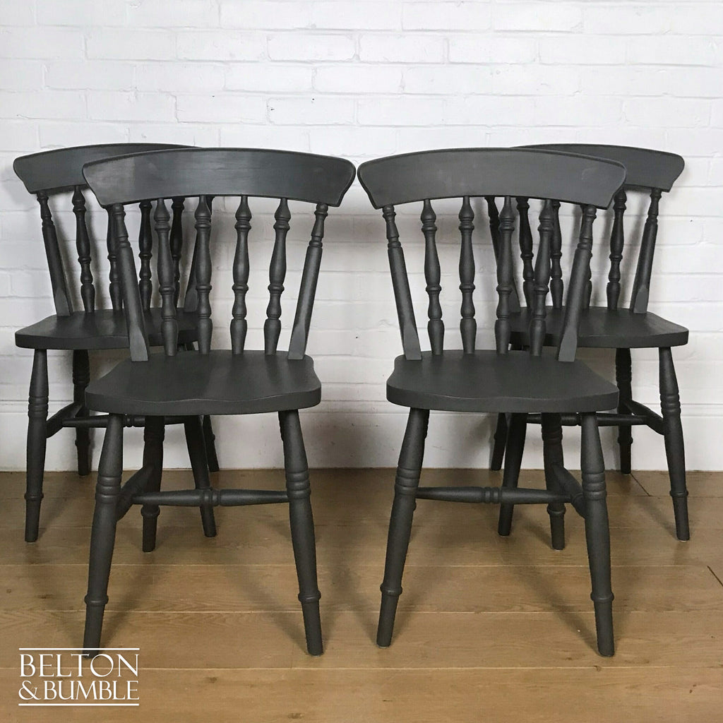 Circular Pedestal Dining Table Set with Four Farmhouse Chairs in Dark Grey-Belton & Bumble
