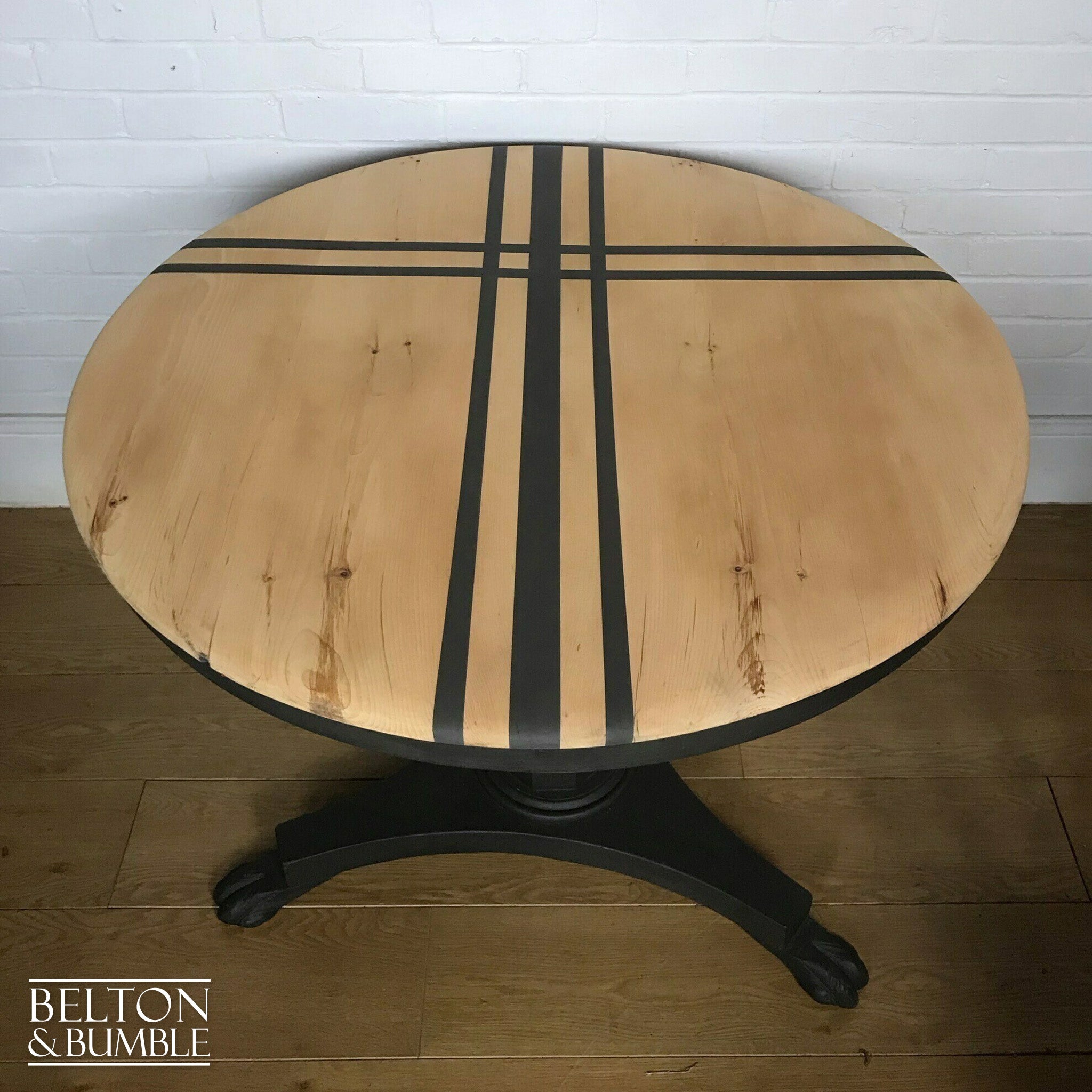 Circular Pedestal Dining Table Set with Four Farmhouse Chairs in Dark Grey-Belton & Bumble