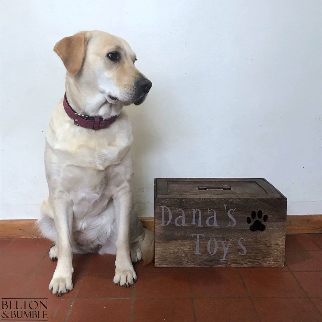 Personalised Stained Wooden Dog Toy Boxes with Lid-Belton & Bumble
