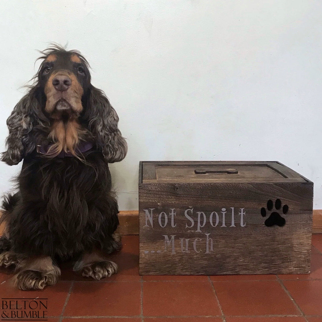 Personalised Stained Wooden Dog Toy Boxes with Lid-Belton & Bumble