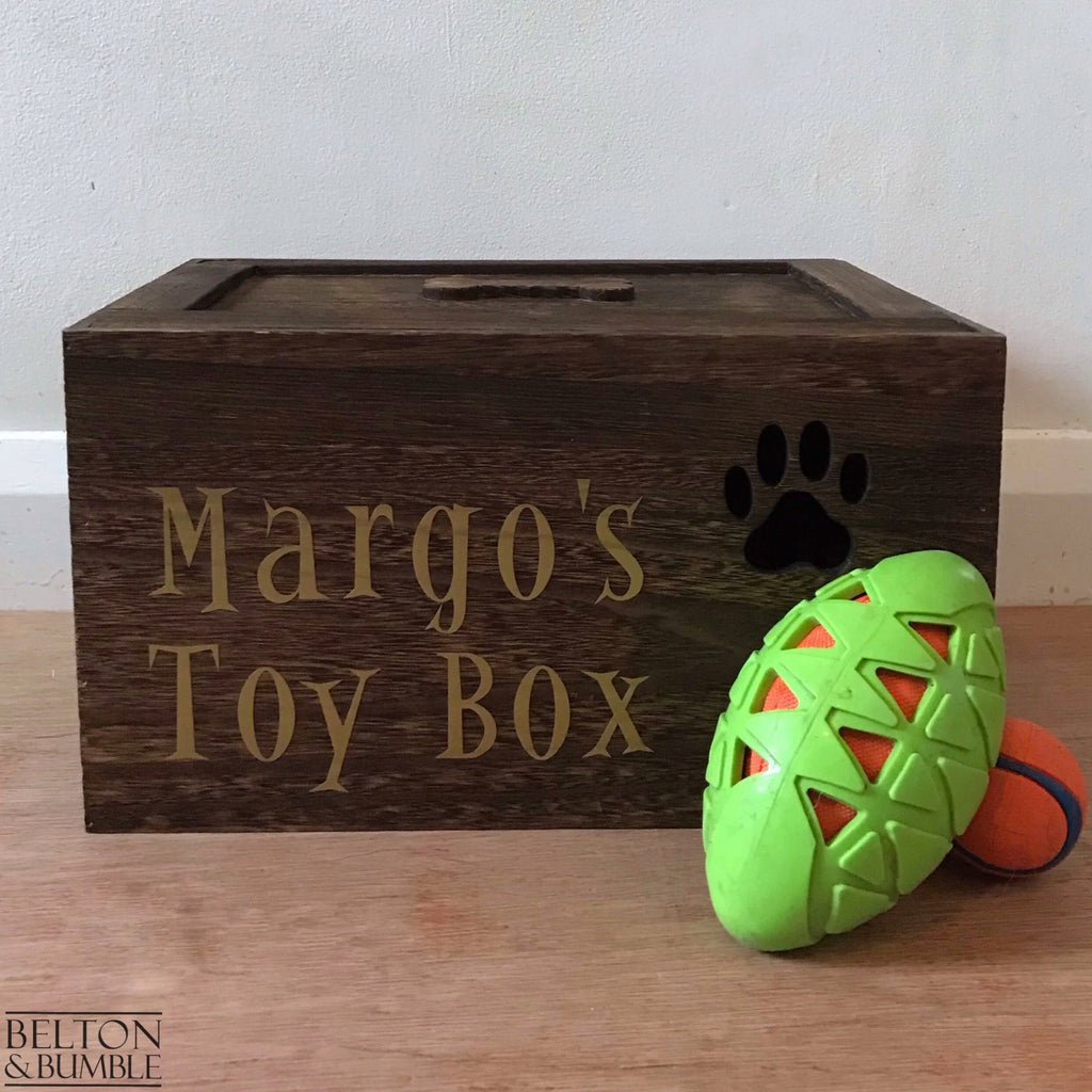 Personalised Stained Wooden Dog Toy Boxes with Lid-Belton & Bumble