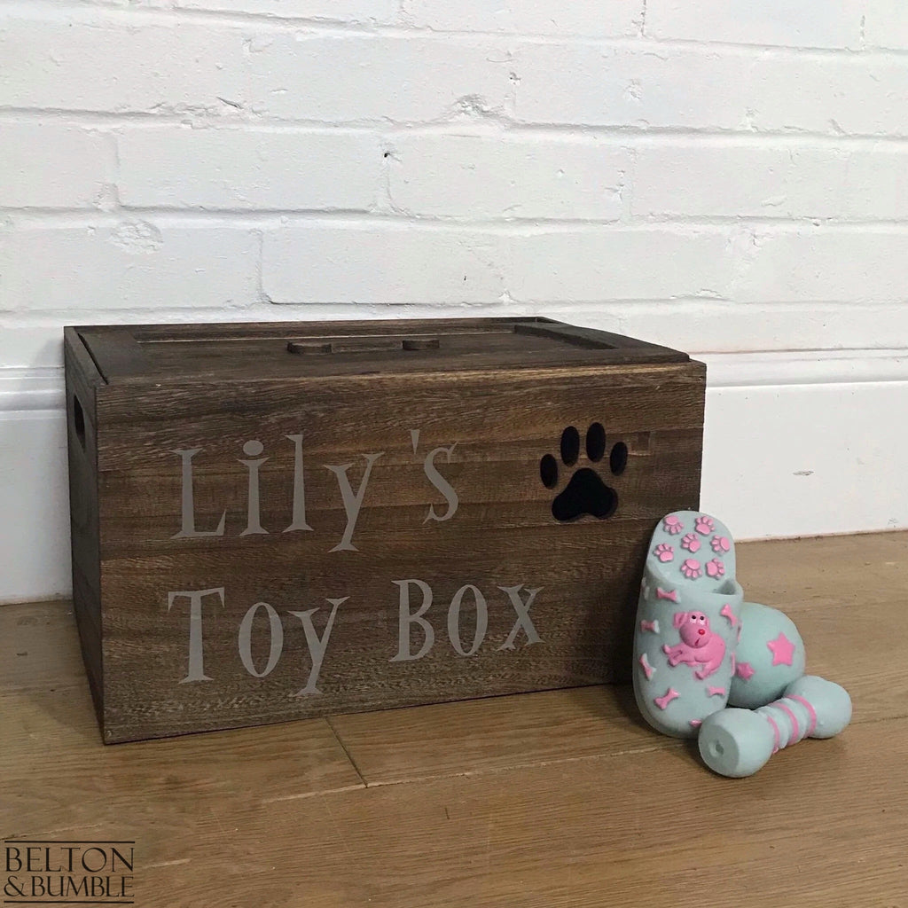 Personalised Stained Wooden Dog Toy Boxes with Lid-Belton & Bumble