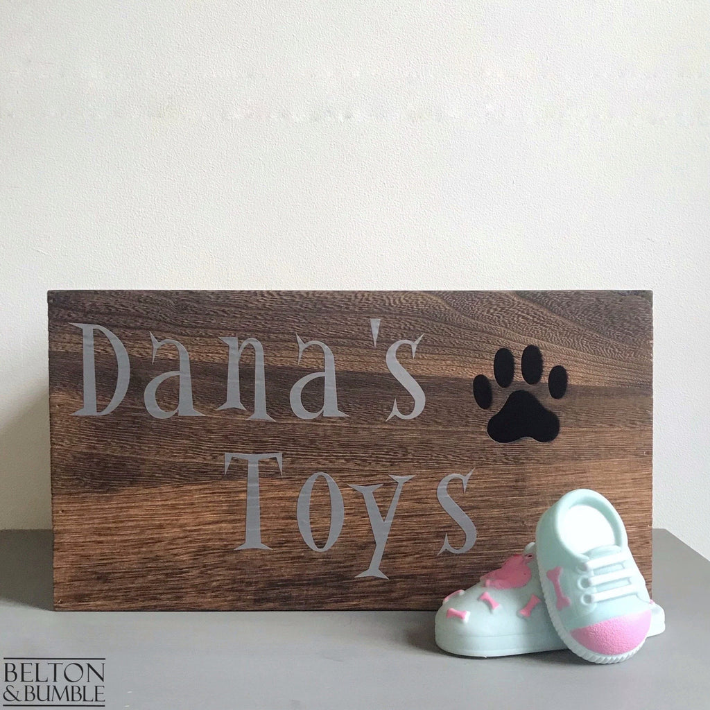 Personalised Stained Wooden Dog Toy Boxes with Lid-Belton & Bumble
