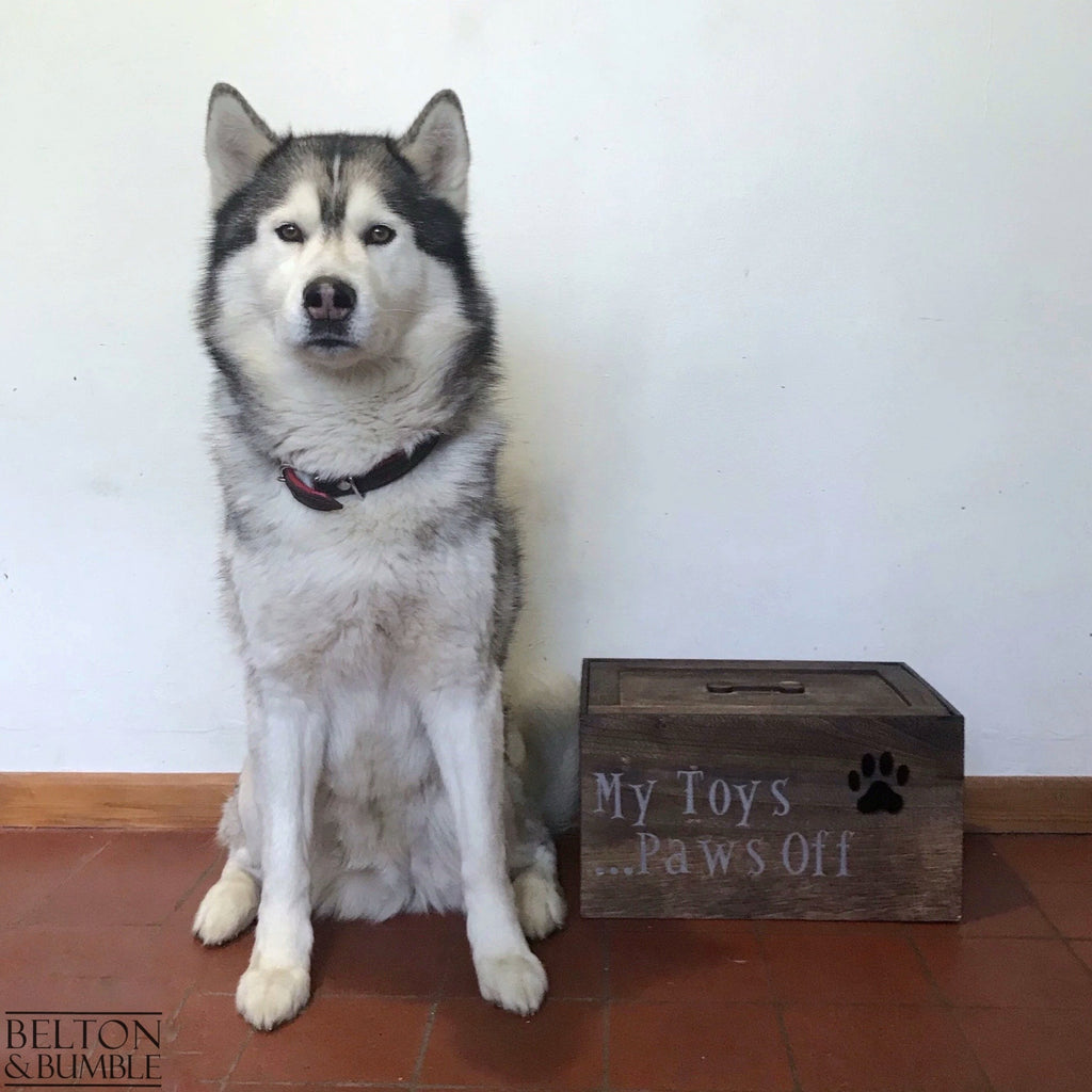 Personalised Stained Wooden Dog Toy Boxes with Lid-Belton & Bumble