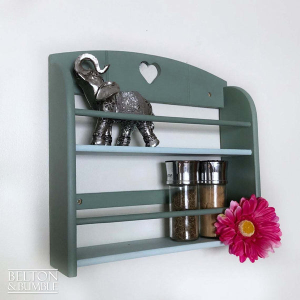 Two Tone Duck Egg Blue Spice Rack Shelving – angled view showing proportions and stance