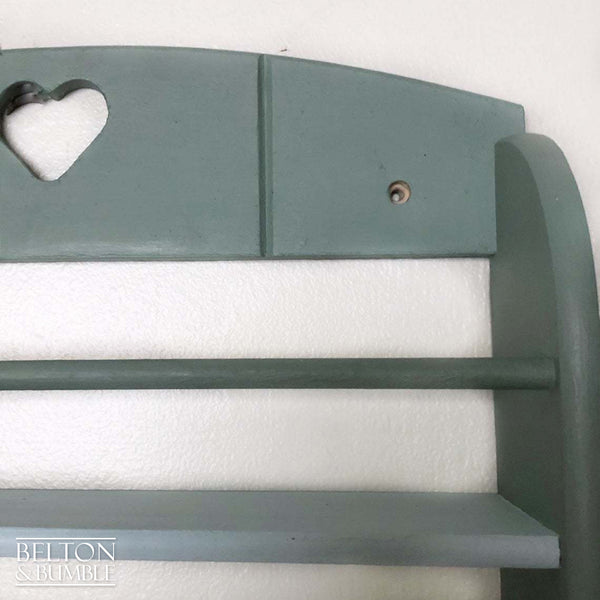 Two Tone Duck Egg Blue Spice Rack Shelving – Close-up of detail heart cut out and paint colours