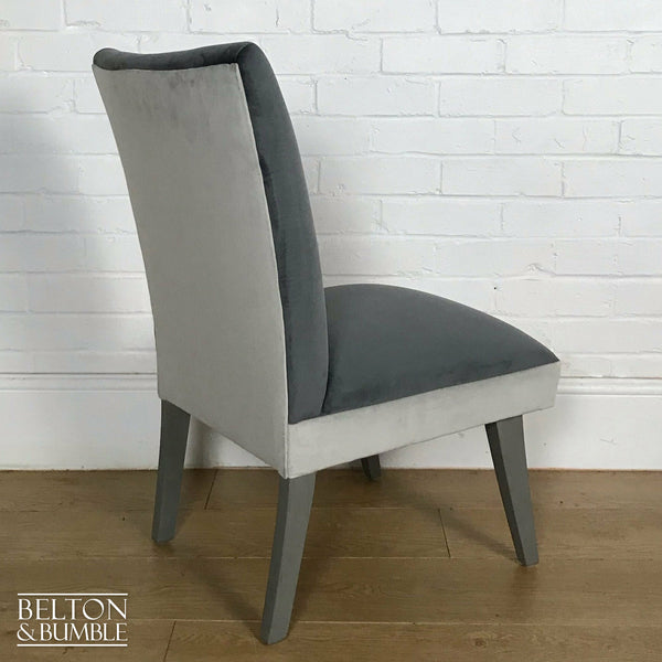 Two Tone Grey Velvet Accent Chair – Restored vintage piece with grey accents and upholstered seat, wooden legs