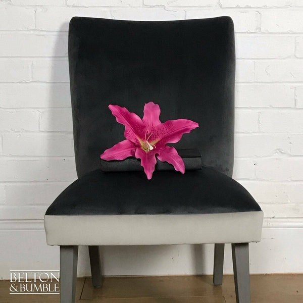 Two Tone Grey Velvet Accent Chair – front view showing overall layout