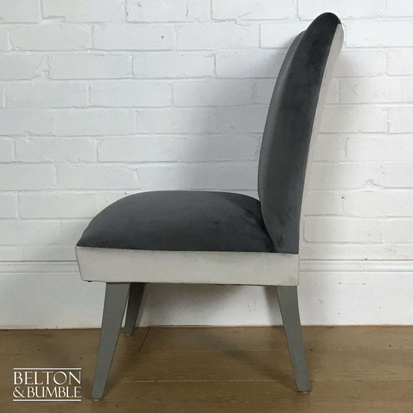 Two Tone Grey Velvet Accent Chair – Side profile highlighting depth, leg shape and silhouette