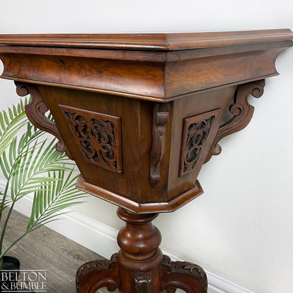 Victorian Mahogany and Burr Walnut Work Box – angled view showing proportions and stance