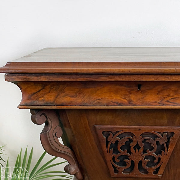 Victorian Mahogany and Burr Walnut Work Box – Close-up of walnut, mahogany finish