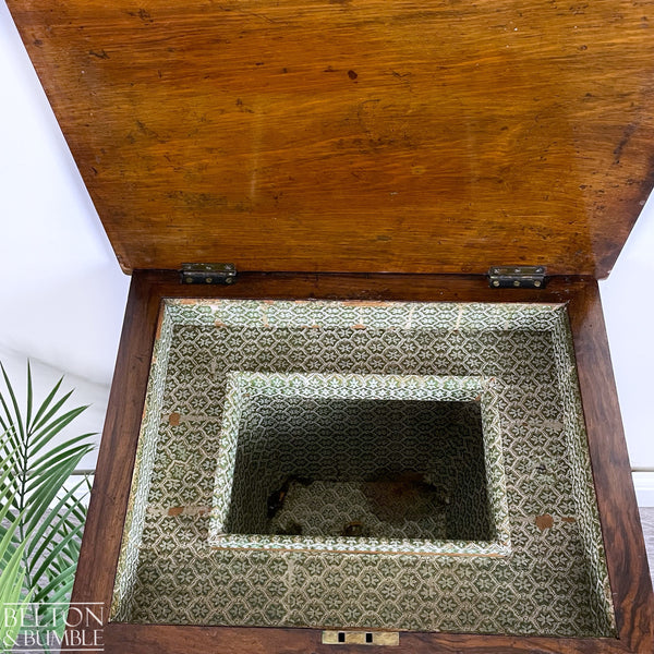 Victorian Mahogany and Burr Walnut Work Box – Interior close up detail view with usable storage