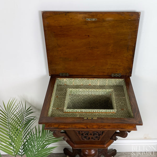 Victorian Mahogany and Burr Walnut Work Box – Interior detail view with usable storage