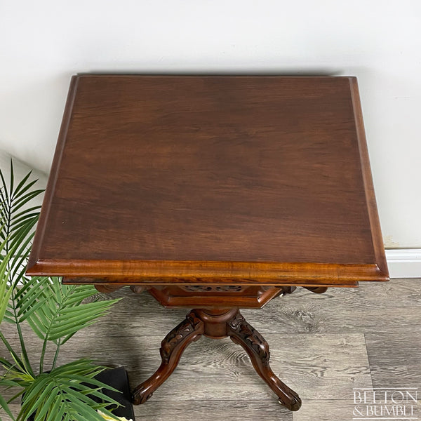 Victorian Mahogany and Burr Walnut Work Box – Top surface detail showing finish and edge profile