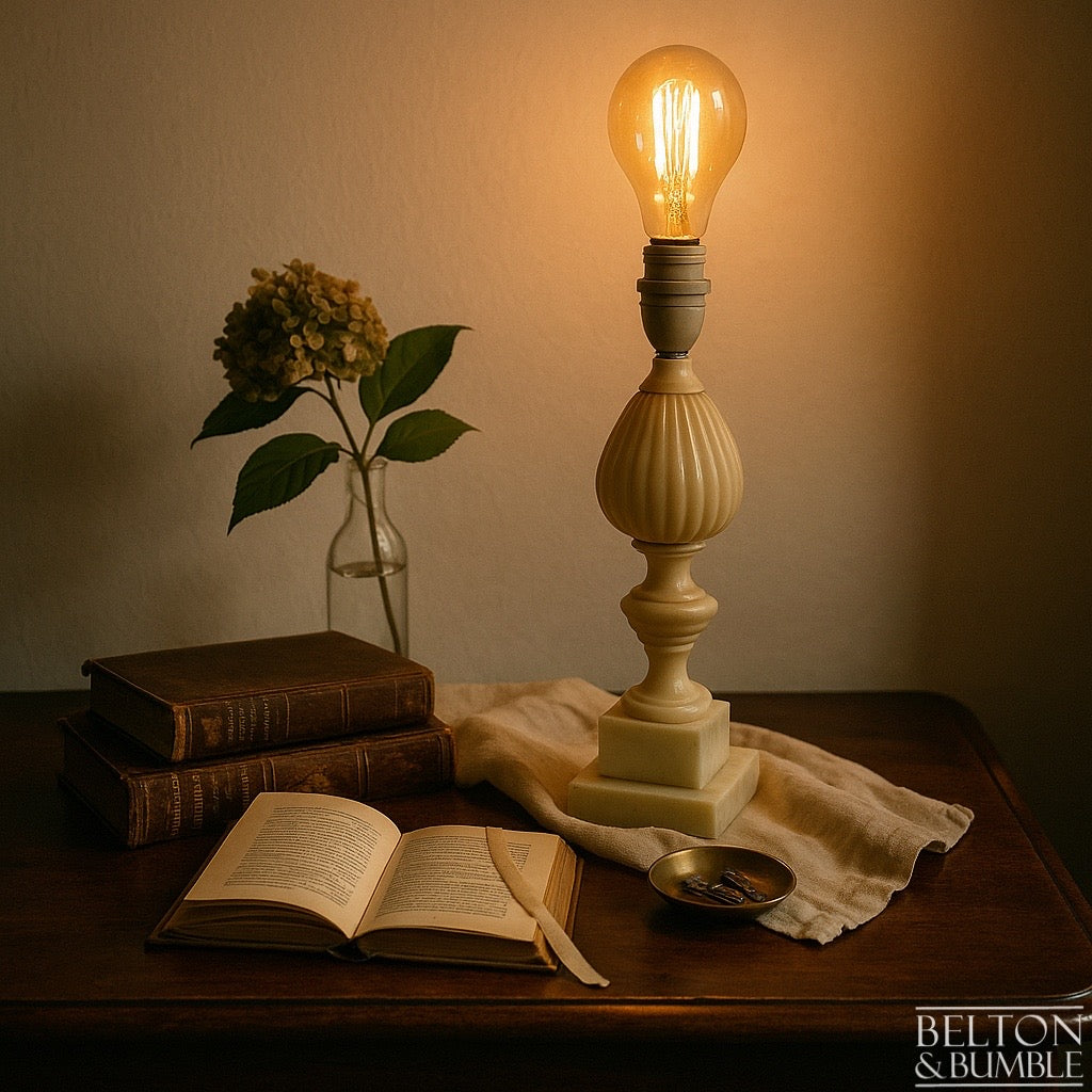 Vintage Alabaster Table Lamp  – Styled product shot with complementary décor to suggest scale