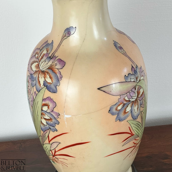 Vintage Hand Painted Ceramic Table Lamp – Close-up of damage to ceramic