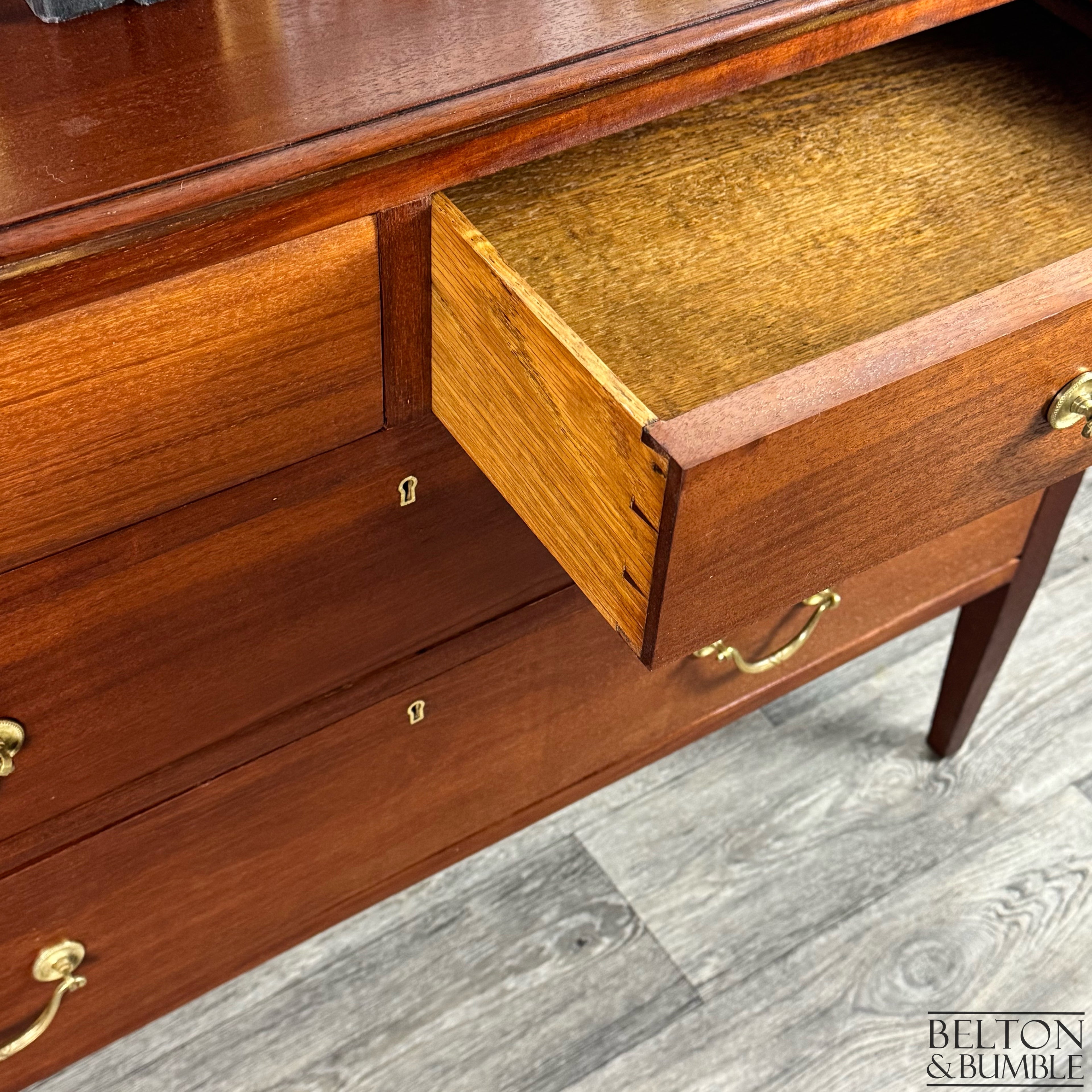 Vintage Mahogany Four Drawer Chest of Drawers with Gallery Back – Open drawer showing dovetail joints and clean interior