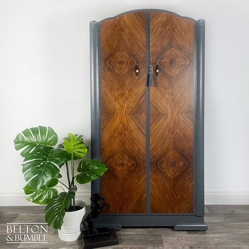 Vintage Wardrobe Tallboy in Charcoal Grey and Walnut-Wardrobe-Belton & Bumble