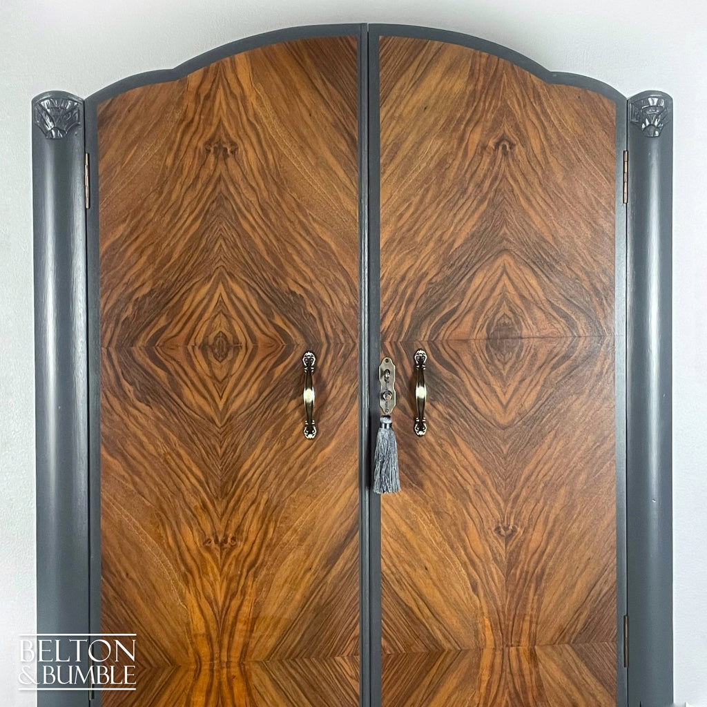 Vintage Wardrobe Tallboy in Charcoal Grey and Walnut-Wardrobe-Belton & Bumble