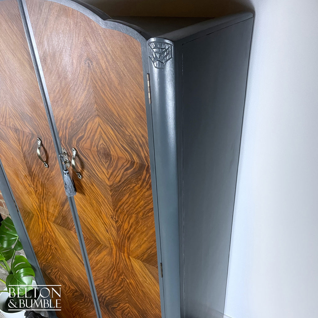 Vintage Wardrobe Tallboy in Charcoal Grey and Walnut-Wardrobe-Belton & Bumble