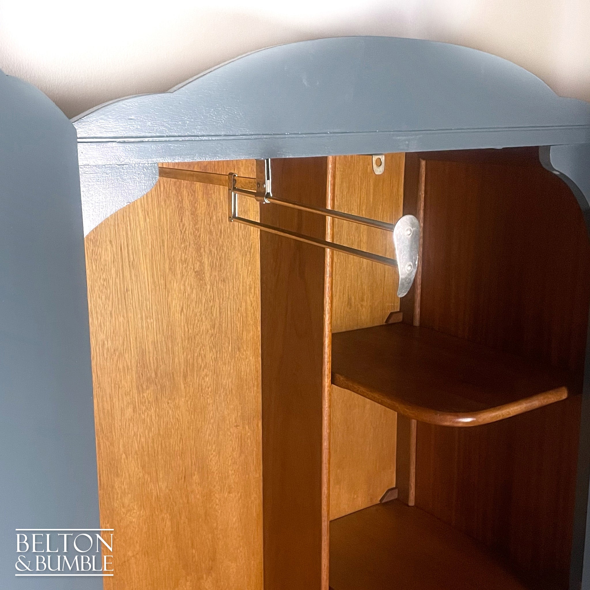 Vintage Wardrobe Tallboy in Charcoal Grey and Walnut-Wardrobe-Belton & Bumble
