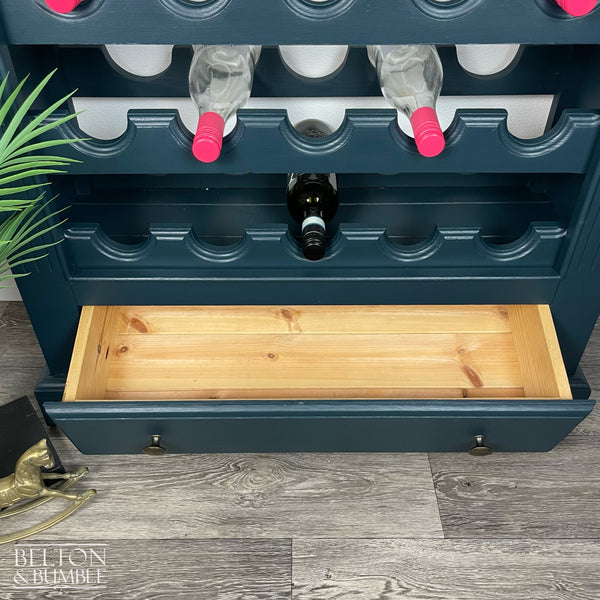 Wine Bottle Rack Cabinet in Blue – Close-up of display storage