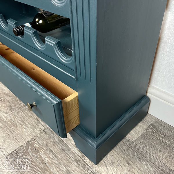 Wine Bottle Rack Cabinet in Blue – Open drawer showing clean interior